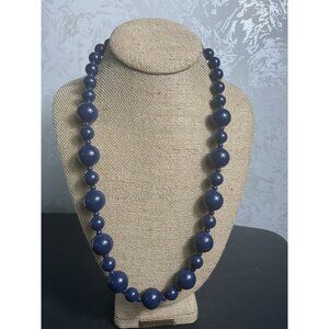 Vintage Blue Beaded Necklace With Graduated Round Beads